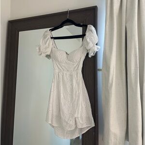 White Mini Dress with Puff Sleeves - XS